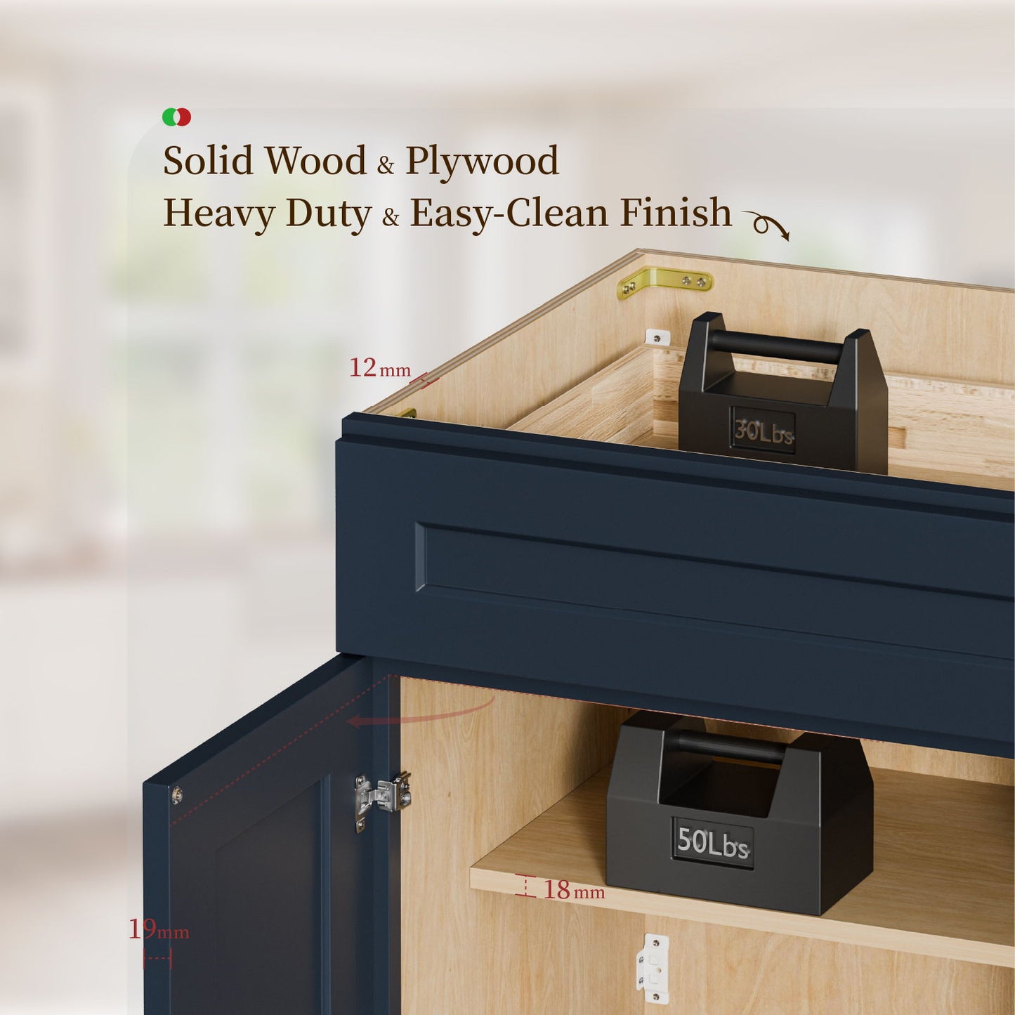 Shaker Base Cabinet With Soft-Close Hinges, Adjustable Shelf