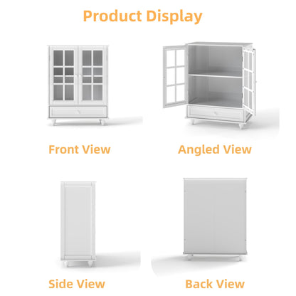 Minimalist Buffet Cabinet With Double Glass Doors And Drawer