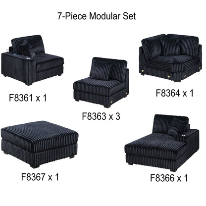 Contemporary Style Modular Sectional Sofa Set With USB, Cup Holder
