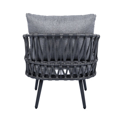 4 Piece Outdoor Patio Furniture Set, Metal Chairs With Woven Rope U Shaped Backrest