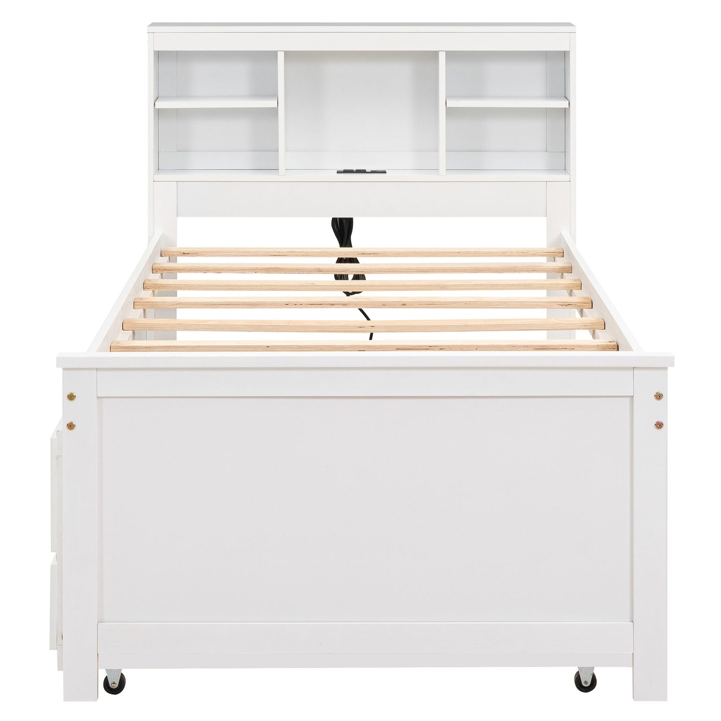 Platform Bed With Storage Headboard, USB, Trundle And 3 Drawers