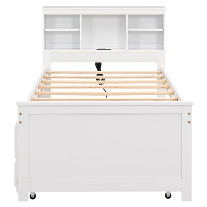Platform Bed With Storage Headboard, USB, Trundle And 3 Drawers