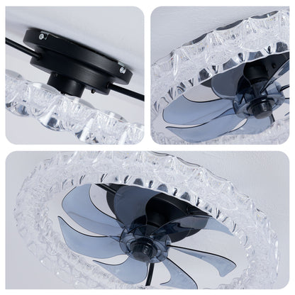 LED Light Source And Remote Control, 3000 - 6500K Dimmable Flush Mount LED Fan Light, 6 Speeds, Quiet DC Motor - Matte Black
