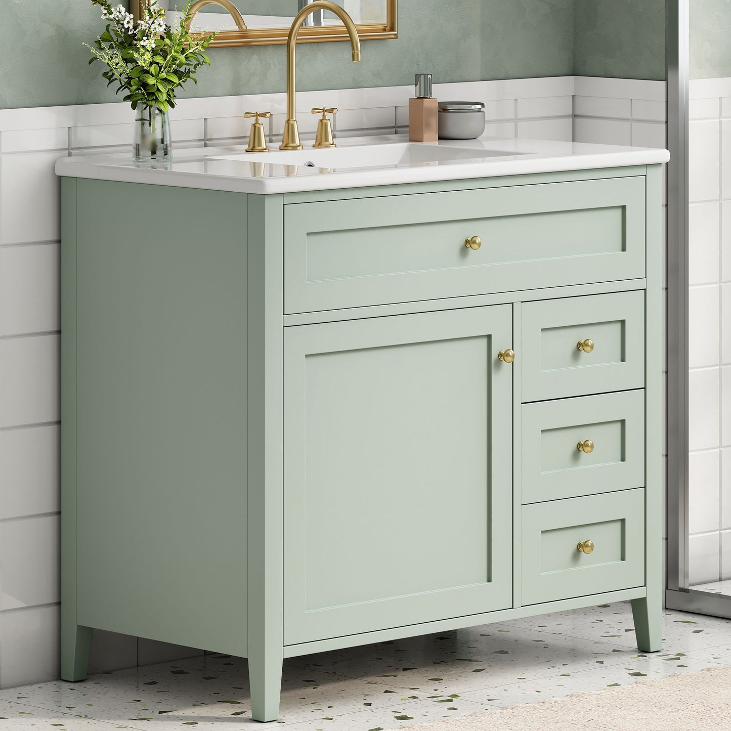 Bathroom Vanity With Sink, Cabinet With 3 Drawers And Adjustable Shelf