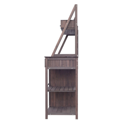 Potting Bench With 5 Drawer Storage And Slatted Back Panel, Garden Workstation - Brown