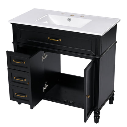 Bathroom Vanity With Sink, 2 Doors 2 Drawers, Freestanding Design