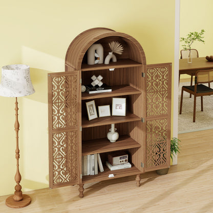 Tall Kitchen Pantry Cabinet With Hollow Carved Doors Adjustable Shelves Versatile Storage Cabinet For Kitchen - Walnut
