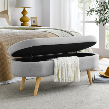 Ottoman Oval Storage Bench With Rubber Wood Legs Linen - Gray