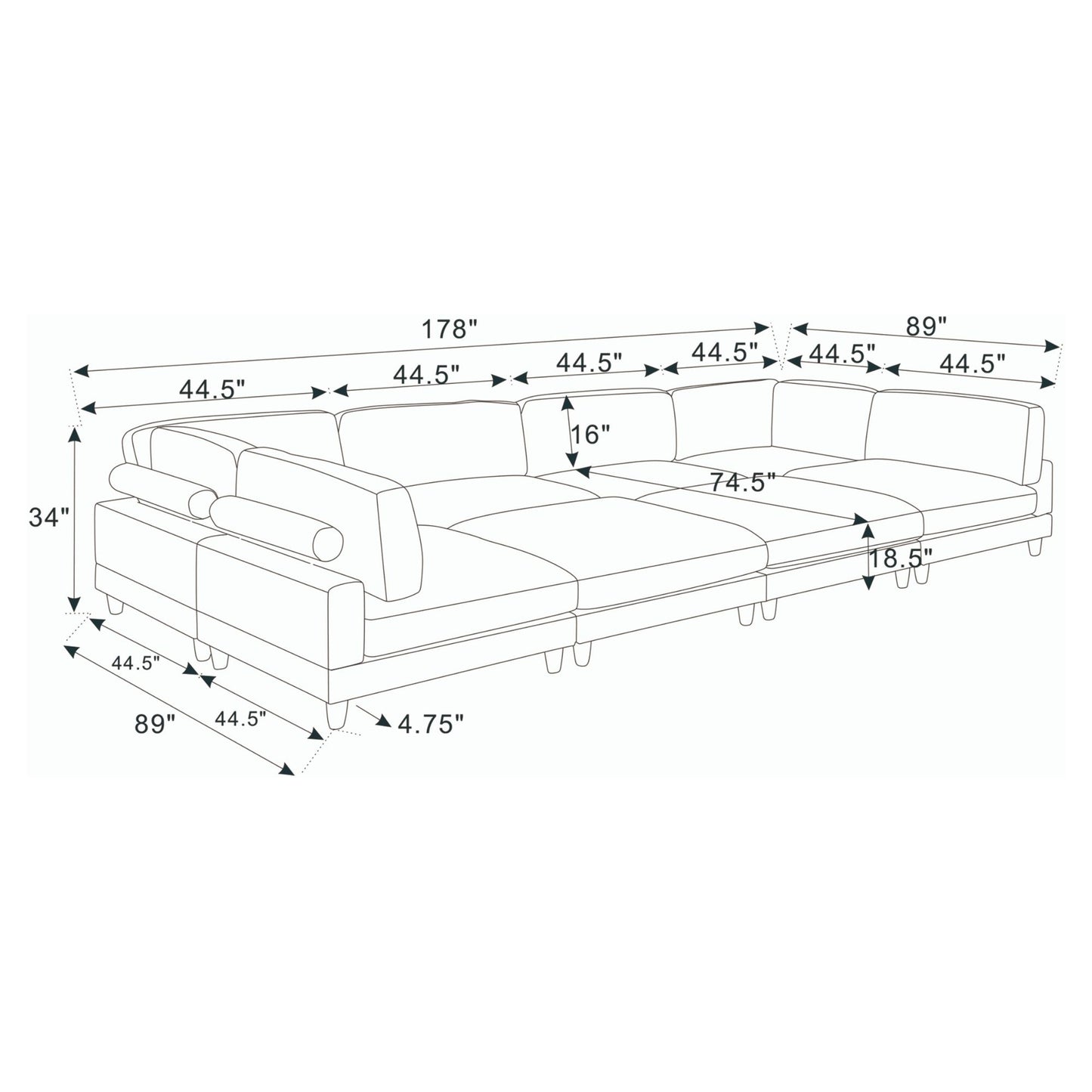 Modern Modular Sectional With Adjustable Back Support
