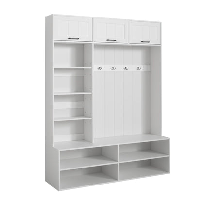 Farmhouse Hall Tree & Bench And Shoe Storage