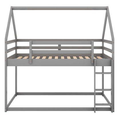 Low Bunk Bed With House Shaped Frame And Ladder