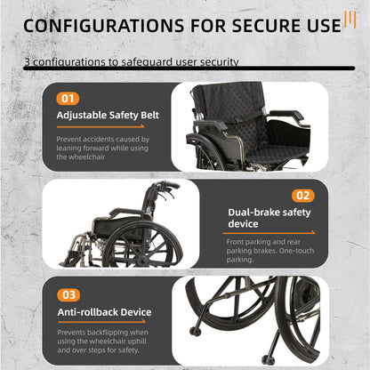Lightweight Foldable Transport Wheelchair For Adults With Double X Force Support