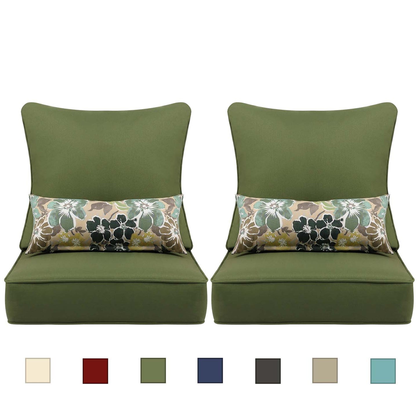 Patio Deep Chair Cushion - Set of 2 - Total 6 pieces (Green)