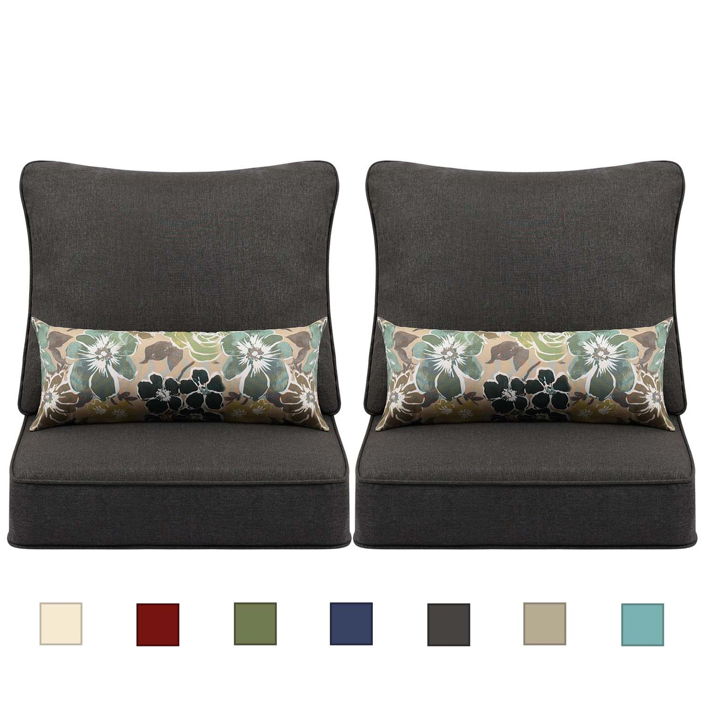 Patio Deep Chair Cushion - Set of 2 - Total 6 pieces (Charcoal)
