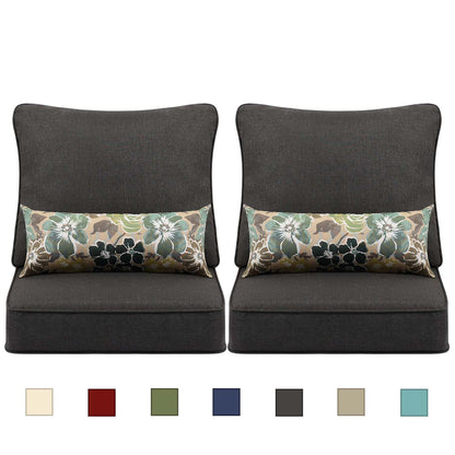 Patio Deep Chair Cushion - Set of 2 - Total 6 pieces (Charcoal)