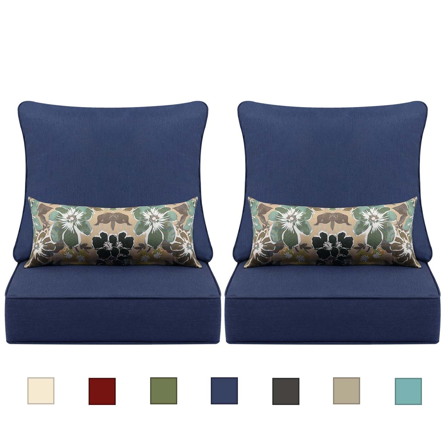 Patio Deep Chair Cushion - Set of 2 - Total 6 pieces (Dark Blue)