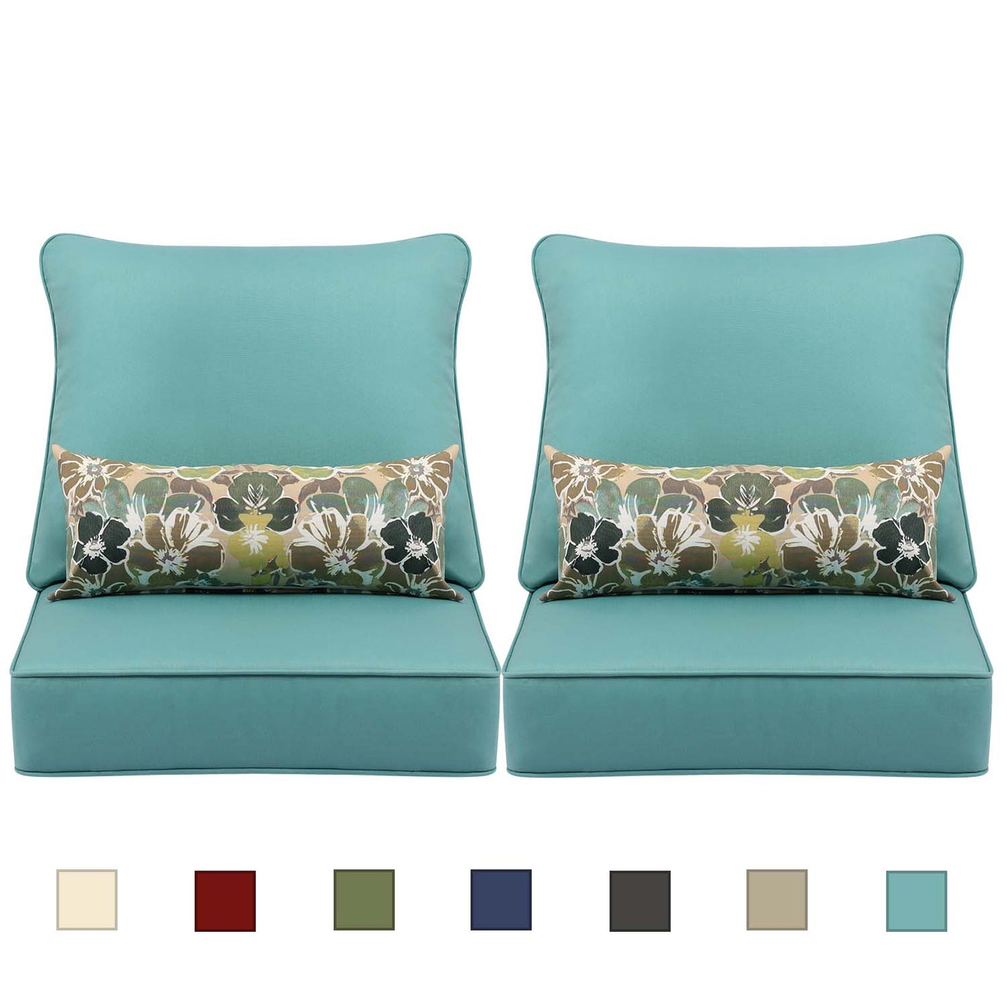 Patio Deep Chair Cushion - Set of 2 - Total 6 pieces (Blue)