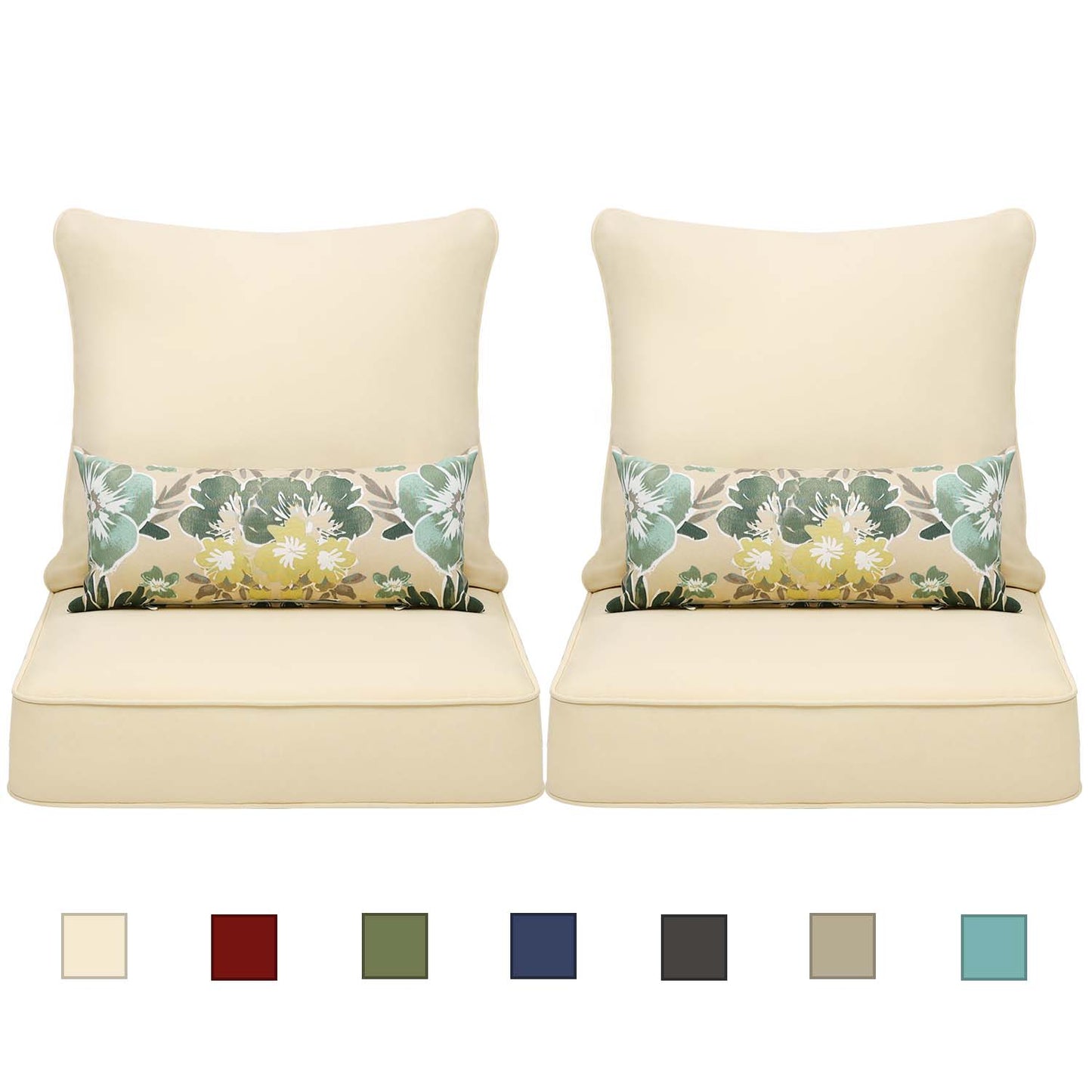 Patio Deep Chair Cushion - Set of 2 - Total 6 pieces (Beige)