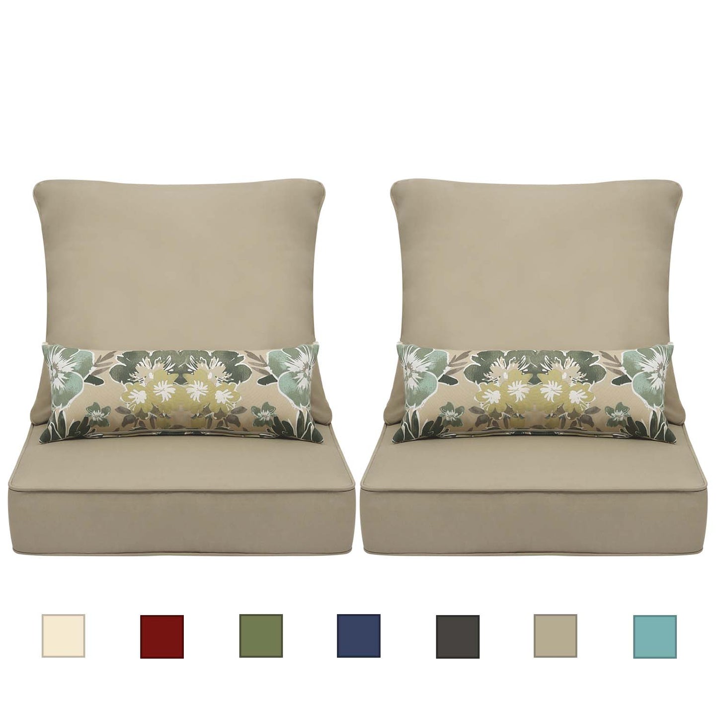 Patio Deep Chair Cushion - Set of 2 - Total 6 pieces (Brown)