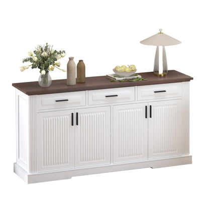 Fluted Sideboard Buffet Cabinet With 4 Doors And 3 Drawers