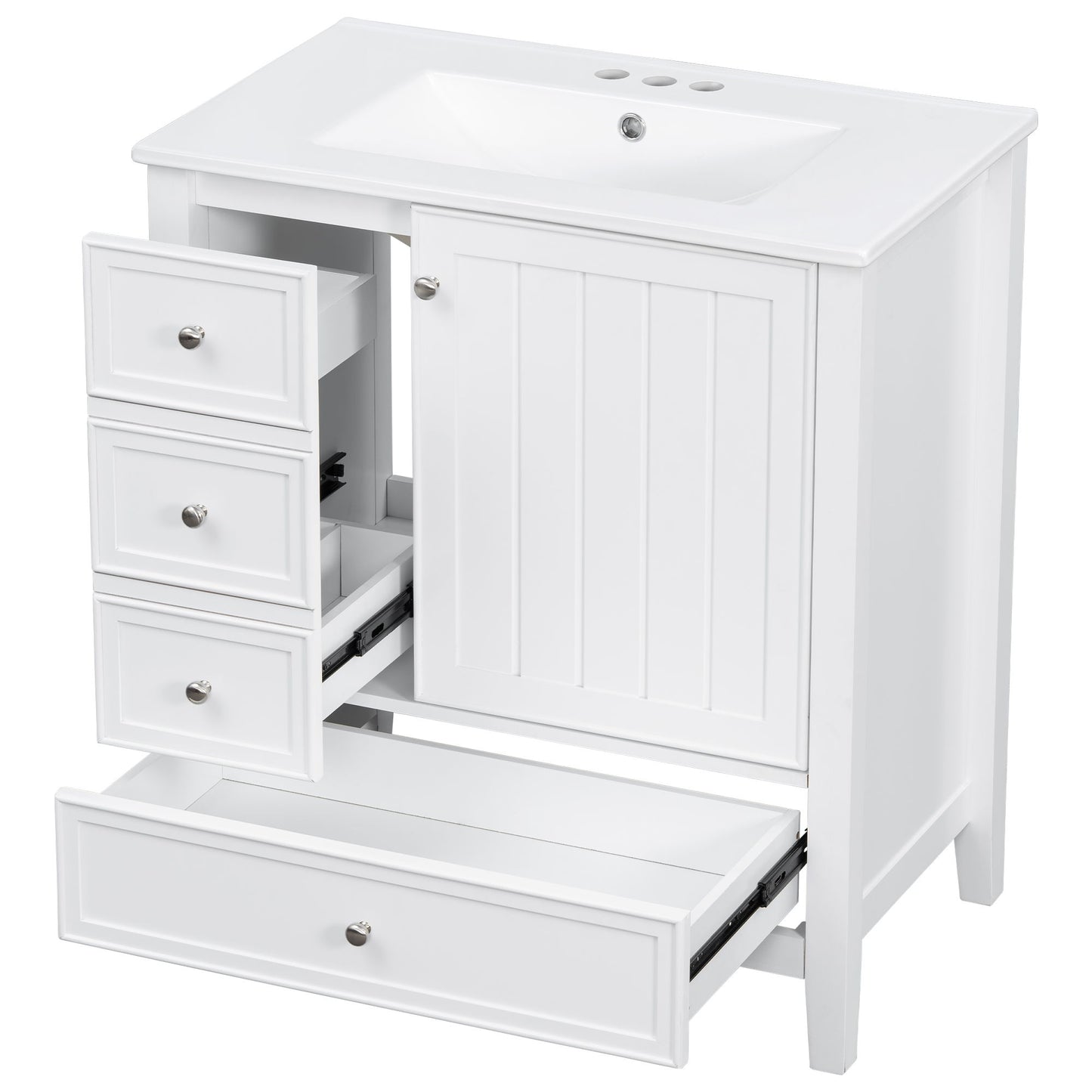 Modern Bathroom Vanity With Sink, 1 Cabinet & 3 Drawers