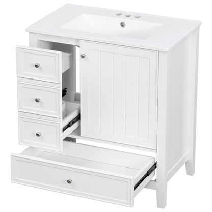Modern Bathroom Vanity With Sink, 1 Cabinet & 3 Drawers