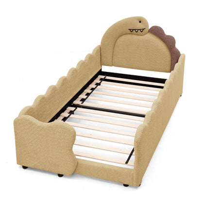 Cute Dinosaur Shaped Bed With Safety Guardrail, Toddler Frame