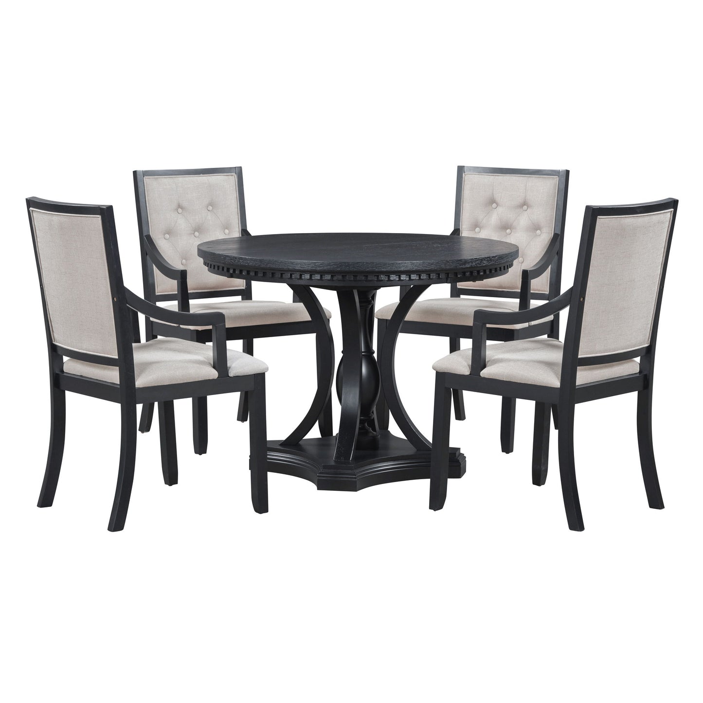 5 Piece Dining Set Extendable Round Table And 4 Chairs - Black / Oak