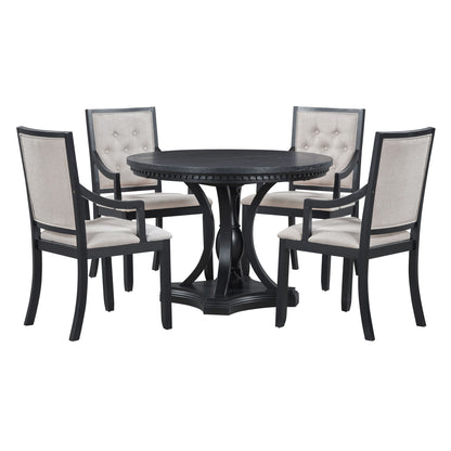 5 Piece Dining Set Extendable Round Table And 4 Chairs - Black / Oak