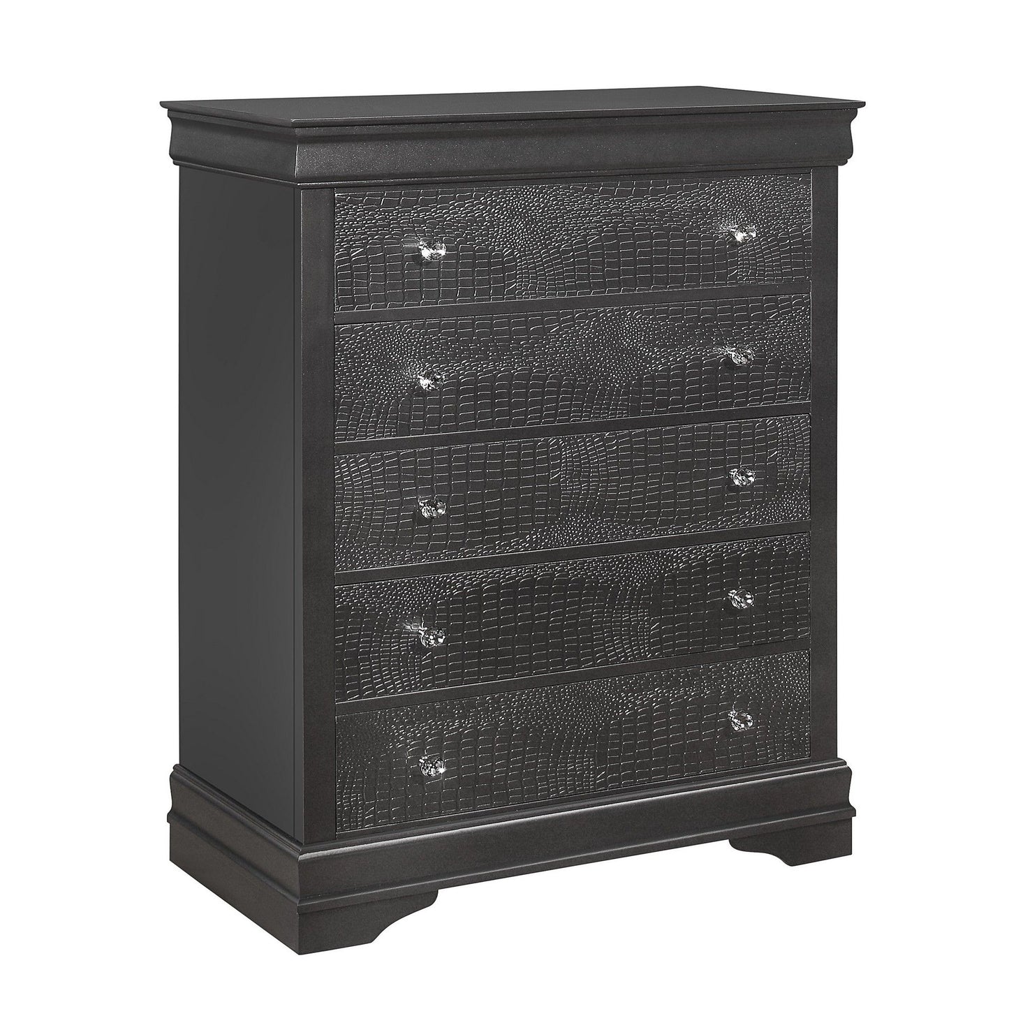 Shaker - 5 Pieces Bedroom Set With Crystal Inspired Tufted Headboard And LED Lighting