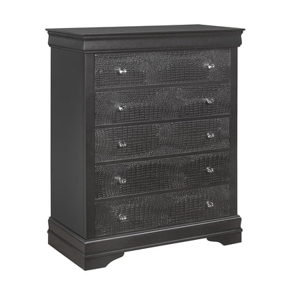Shaker - 5 Pieces Bedroom Set With Crystal Inspired Tufted Headboard And LED Lighting