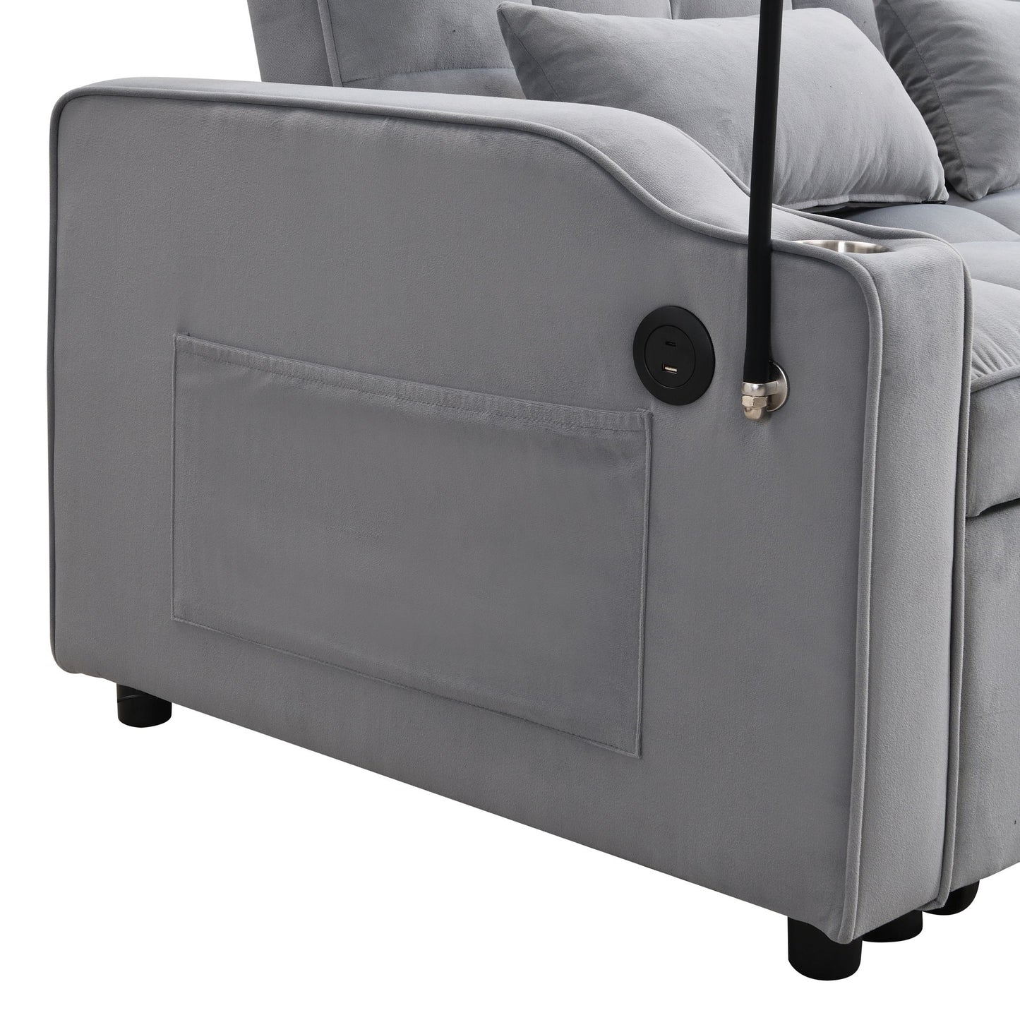 Modern Loveseat With Pullout Bed, Adjustable Reclining Backrest