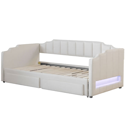 Extendable Daybed With LED Light And 2 Storage Drawers