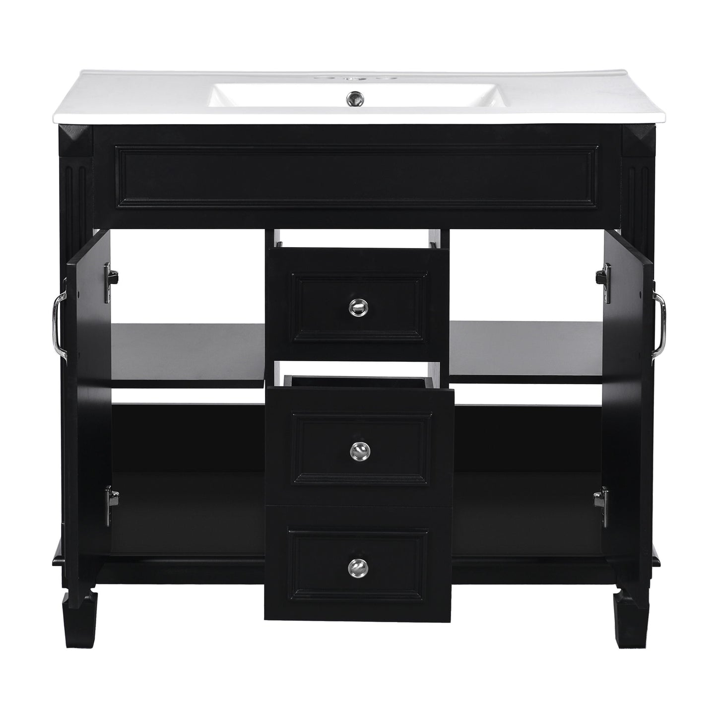 Bathroom Vanity With Top Sink, Mirror Cabinet, 2 Soft Closing Doors & 2 Drawers