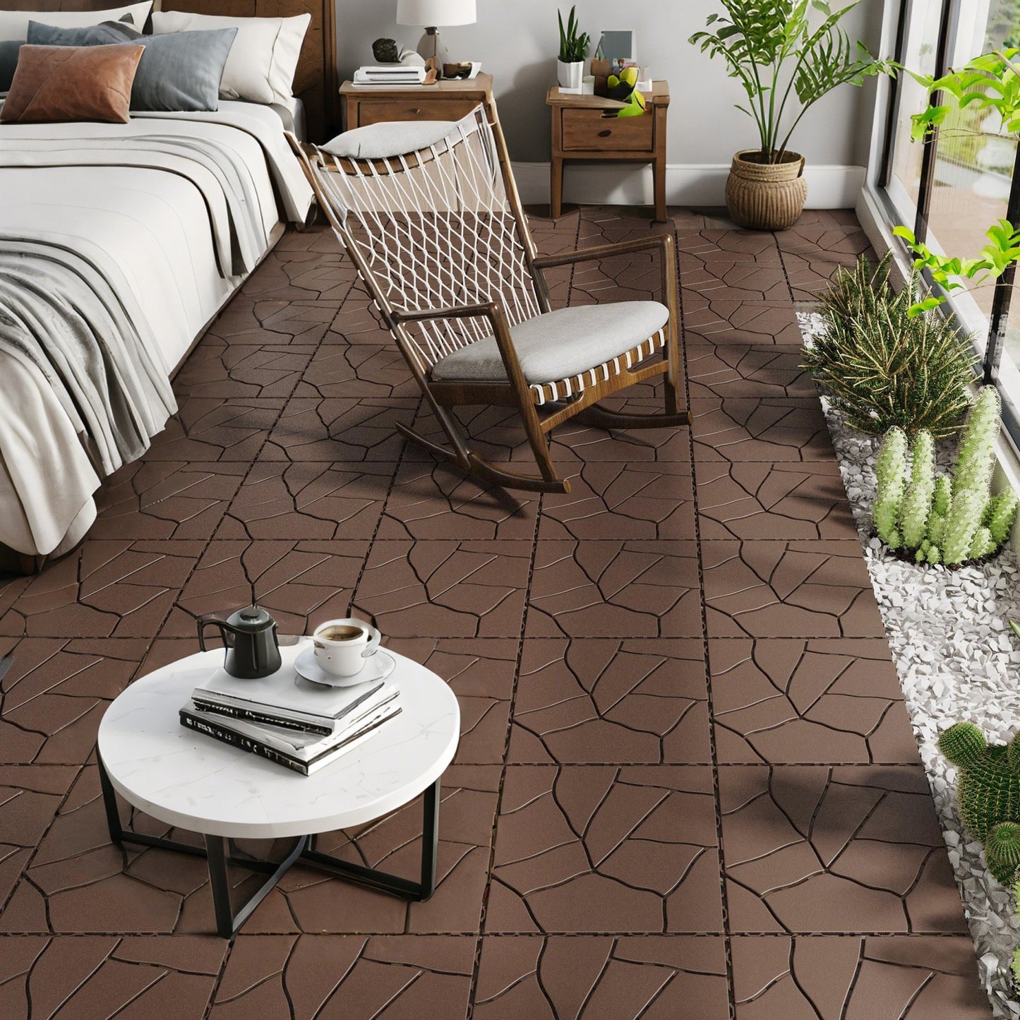 Stone Style Patio Deck Tiles Diy Interlocking Floor Tiles