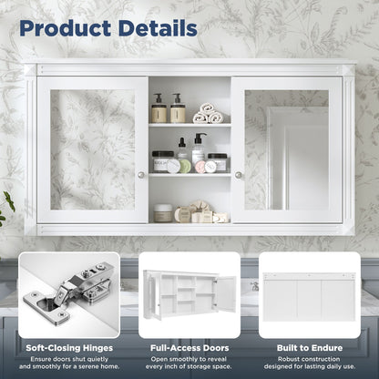 Modern Wall-Mount 2 In 1 Mirror Cabinet With Adjustable Shelves, Soft-Closing Hinges