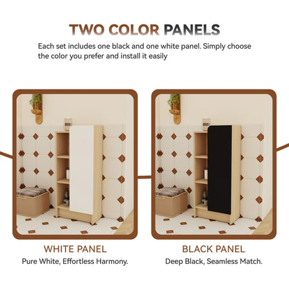 Freestanding Bathroom Side Cabinet, Narrow Storage Cabinet With Single Door & 3 Tier Open Shelves - Black / Light Oak / White