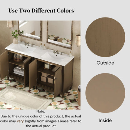 Vintage Double Sink Bathroom Vanity Set With Ceramic Sinks