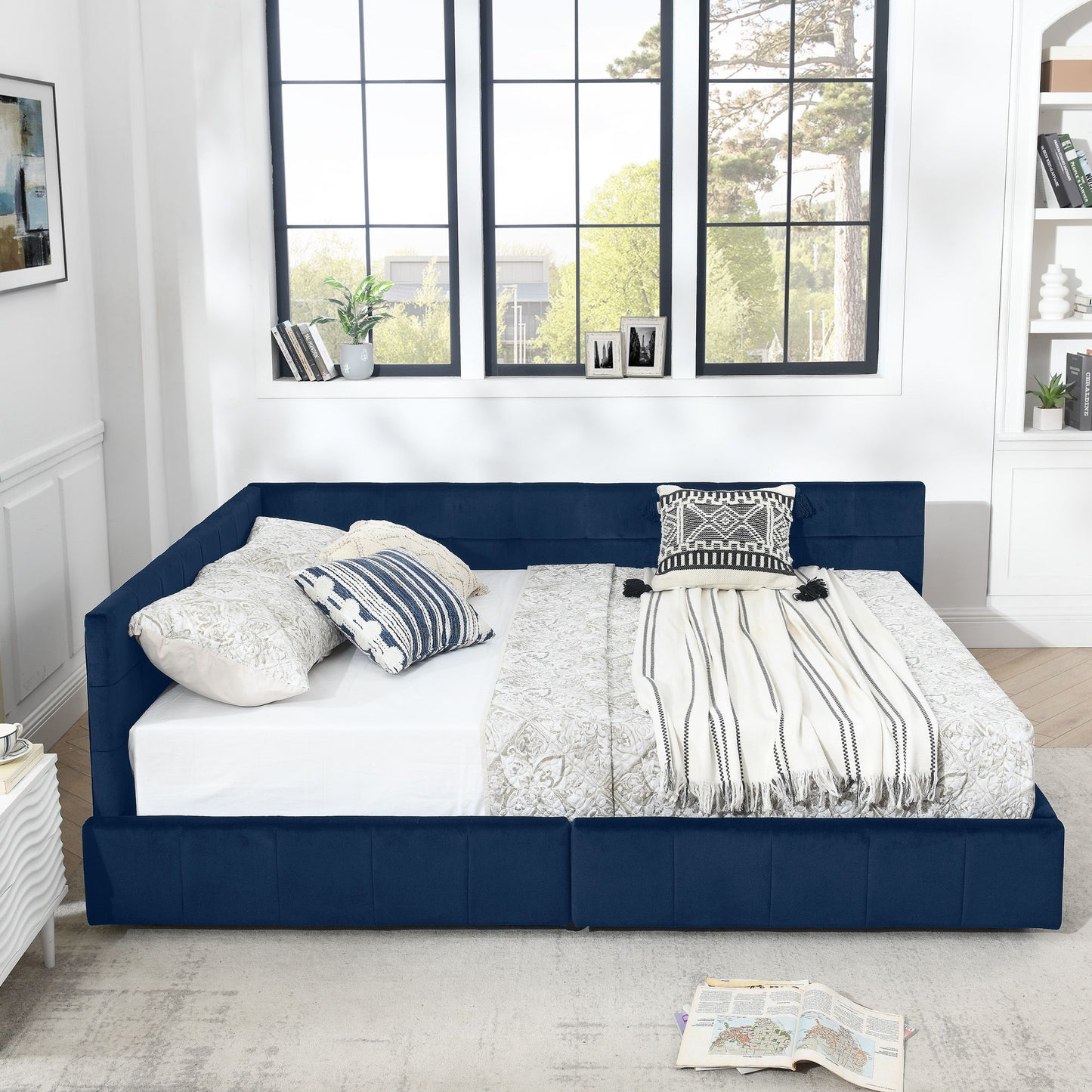 Upholstered Bed Frame With Tufted Backrest And Armrests
