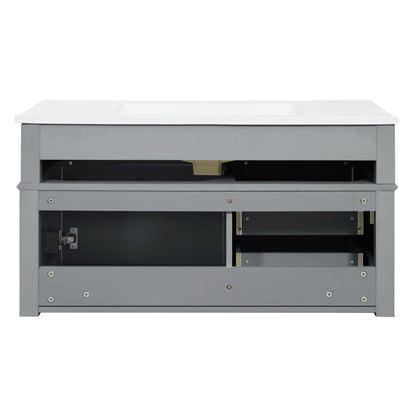 Modern Wall Mounted Floating Cabinet With Double Drawer And Sink