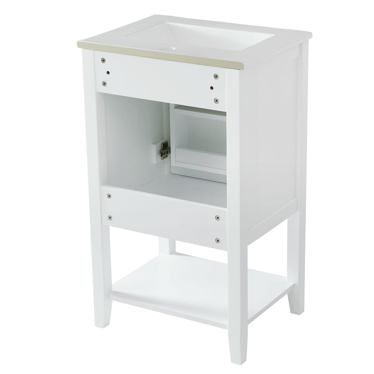 Modern Bathroom Vanity With Sink, Soft-Closing Door And Open Shelf