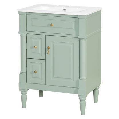 Freestanding Bathroom Vanity With Sink, Adjustable Shelf & Flip Drawer