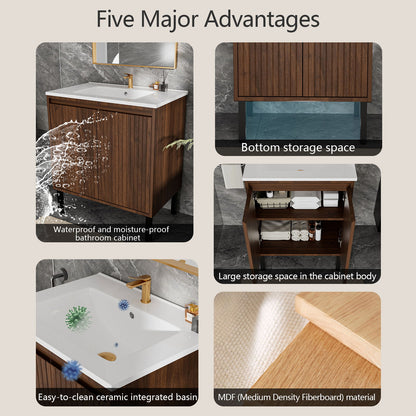 Bathroom Vanity With Ceramic Sink, Floor-Standing Design, Soft-Closing Drawers