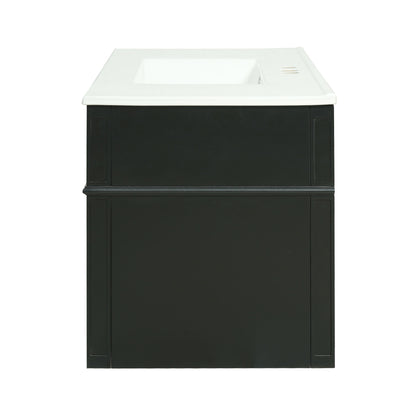 Modern Wall Mounted Floating Cabinet With Double Drawer And Sink