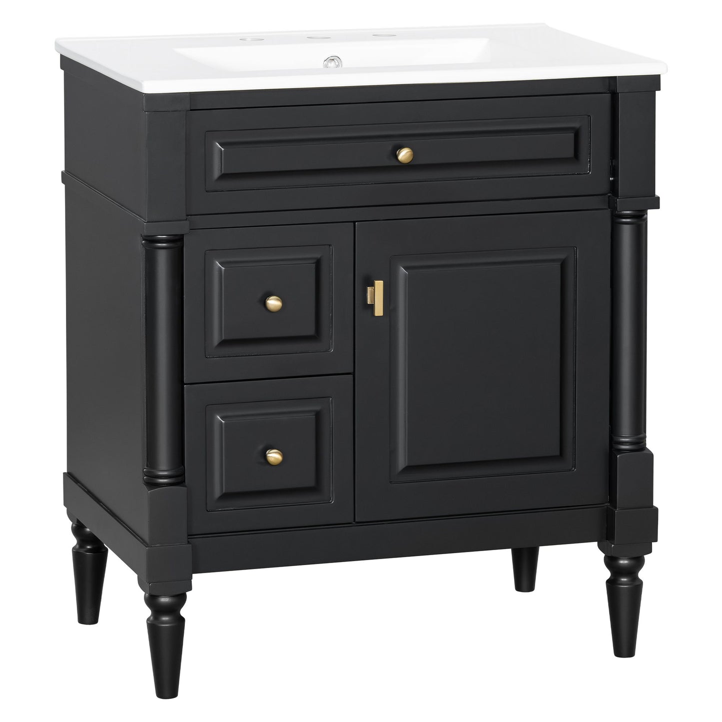 Modern Bathroom Vanity With Sink, Freestanding Cabinet With Flip Drawer & Adjustable Shelf