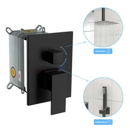 Dual Shower Head 10" Ceiling Mount Square Shower System With Rough In Valve - Matte Black