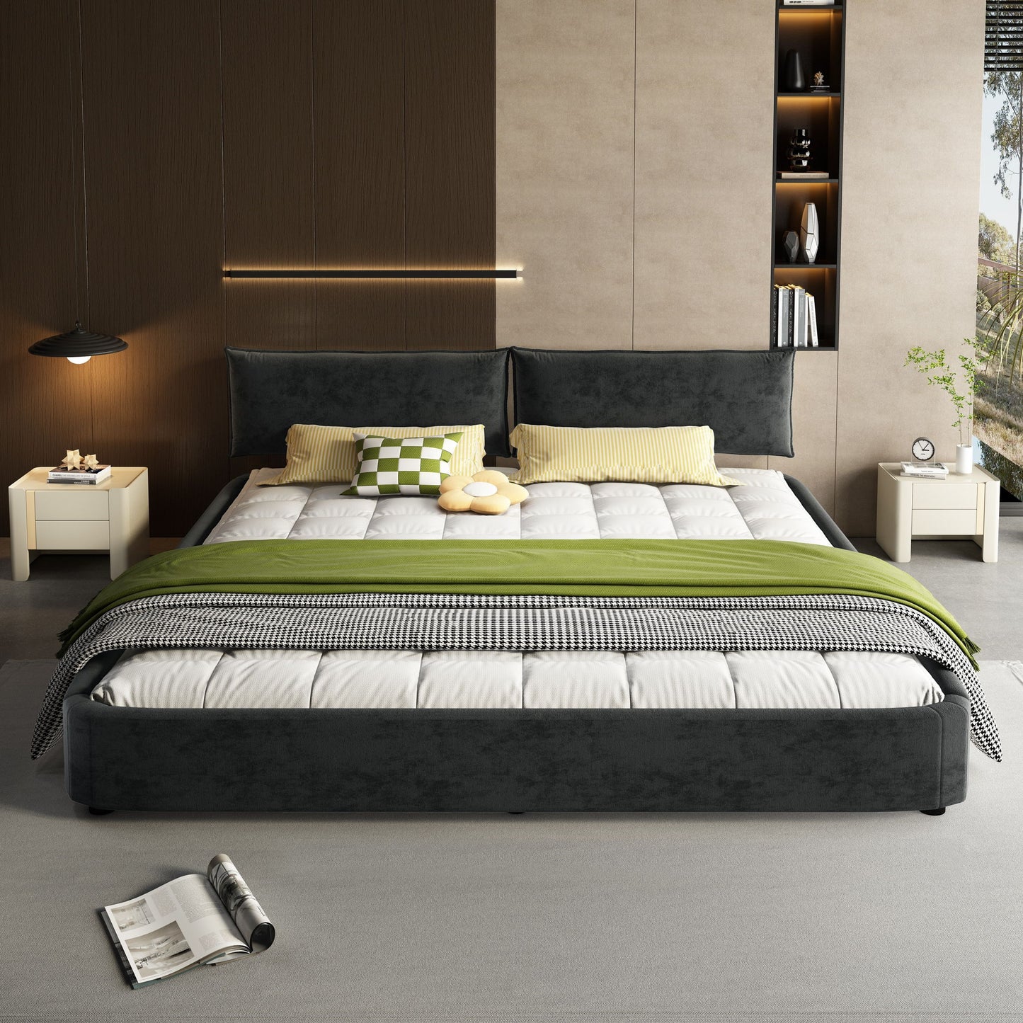 Cloud Bed Frame With Oversized Padded Movable Headboard