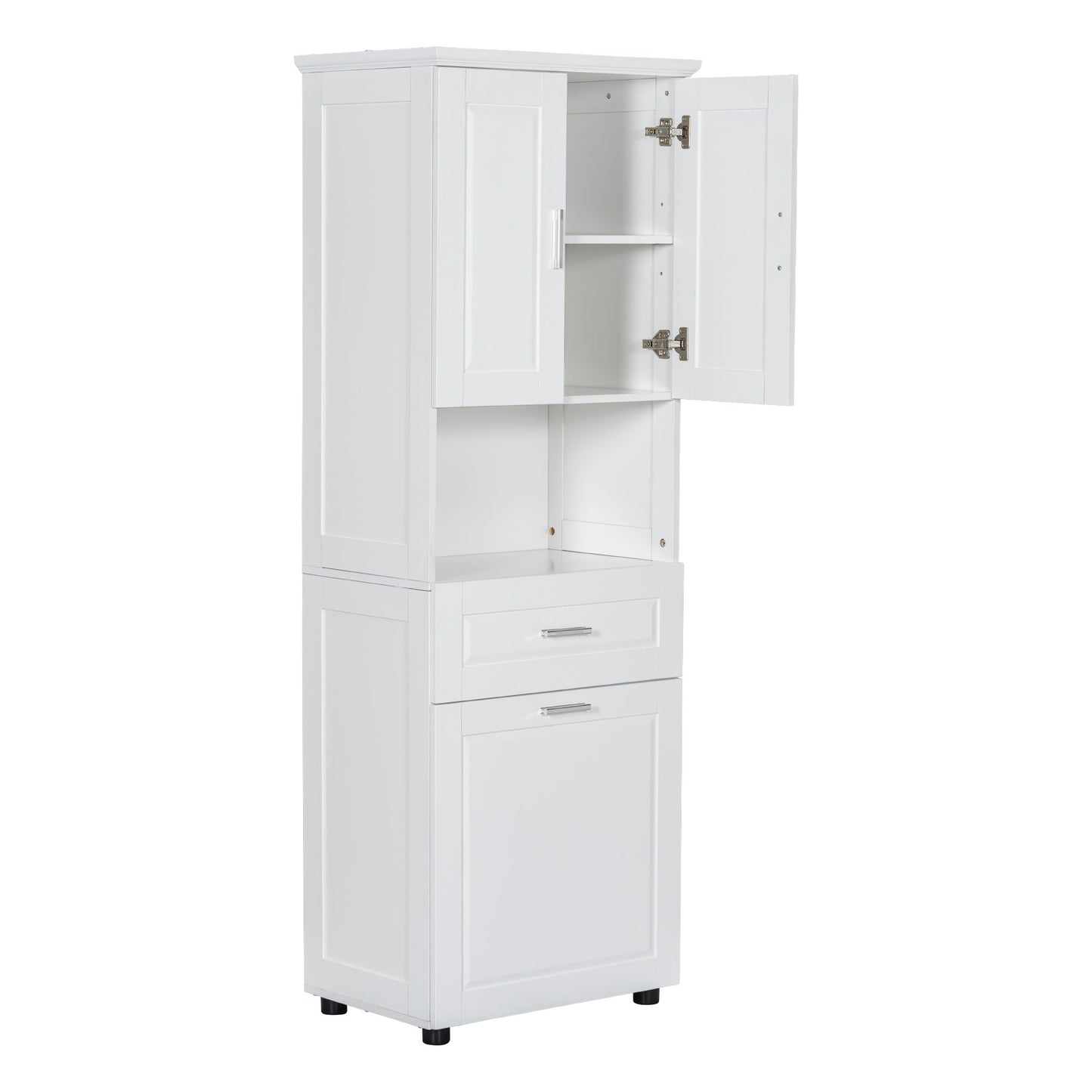 Tall Bathroom Cabinet With Tilt-Out Laundry Basket And Upper Storage