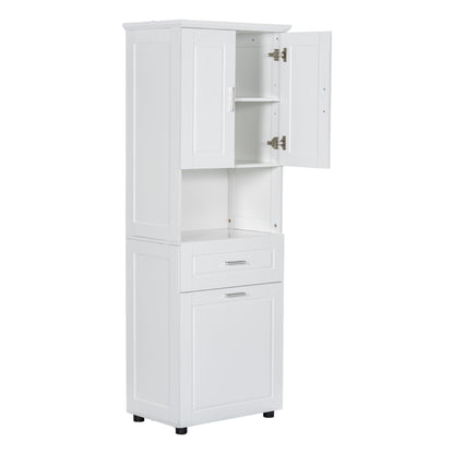 Tall Bathroom Cabinet With Tilt-Out Laundry Basket And Upper Storage