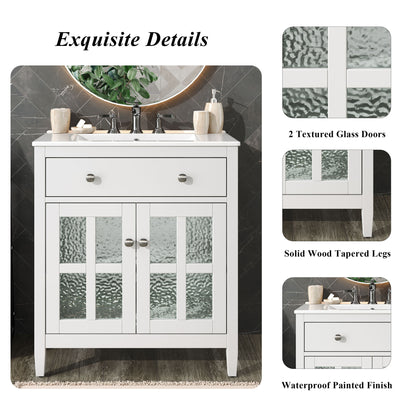 Bathroom Vanity With Ceramic Sink, Adjustable Shelf & Tip Out Tray